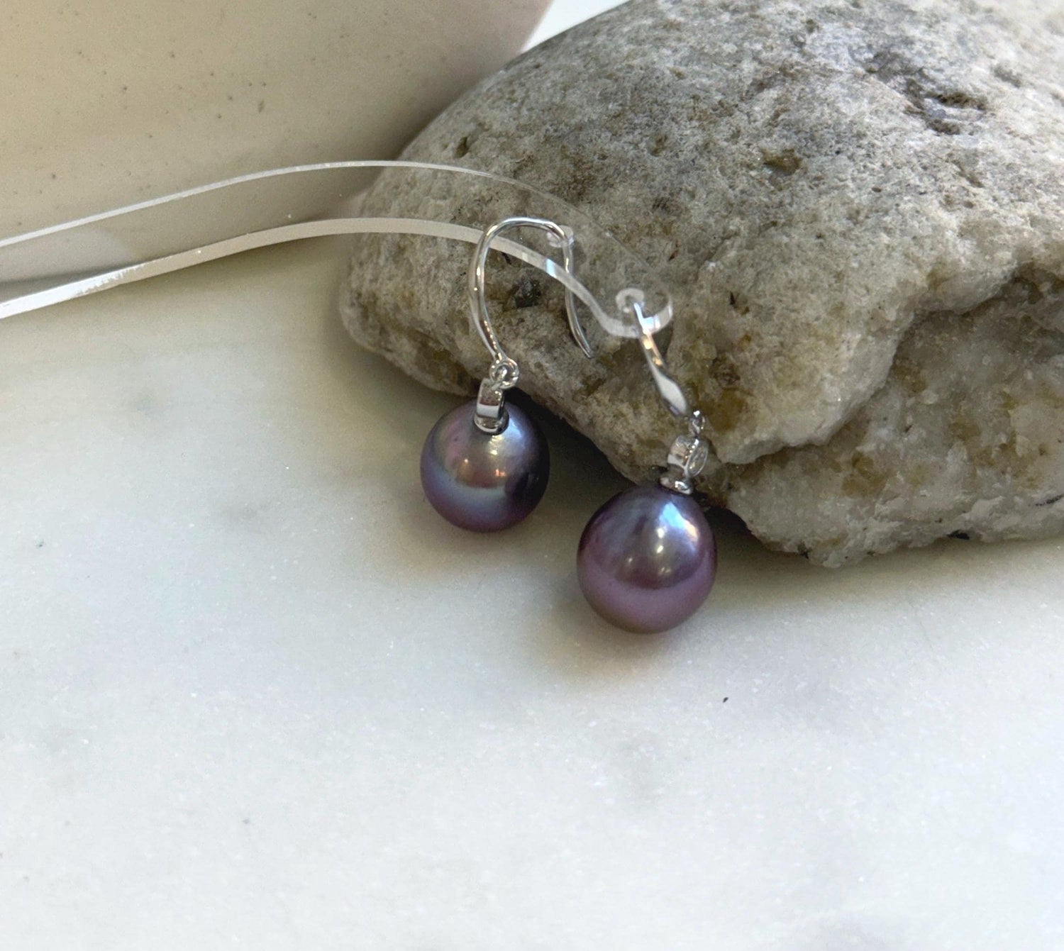 Elly’s Insale 11.1mm purple Edison Pearls Earrings hooks: Extreme luster Mirrored, 3cm high, S925 silver dangle earrings.gift for her