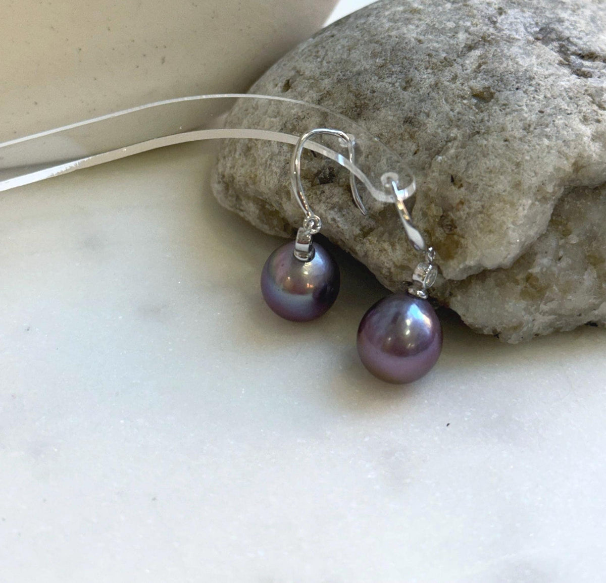 Elly’s Insale 11.1mm purple Edison Pearls Earrings hooks: Extreme luster Mirrored, 3cm high, S925 silver dangle earrings.gift for her holiday