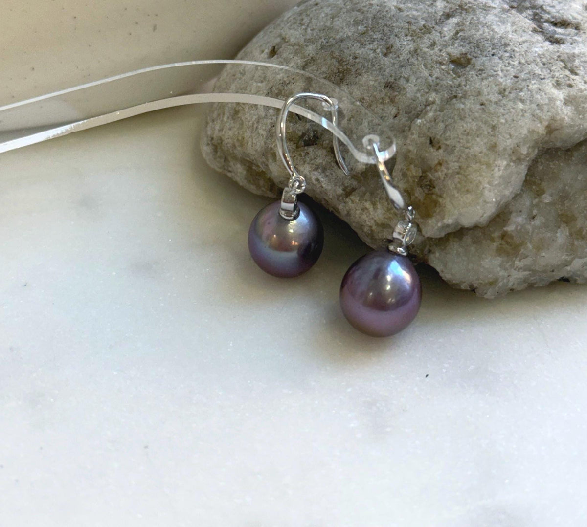 Elly’s Insale 11.1mm purple Edison Pearls Earrings hooks: Extreme luster Mirrored, 3cm high, S925 silver dangle earrings.gift for her daily office pearls earrings