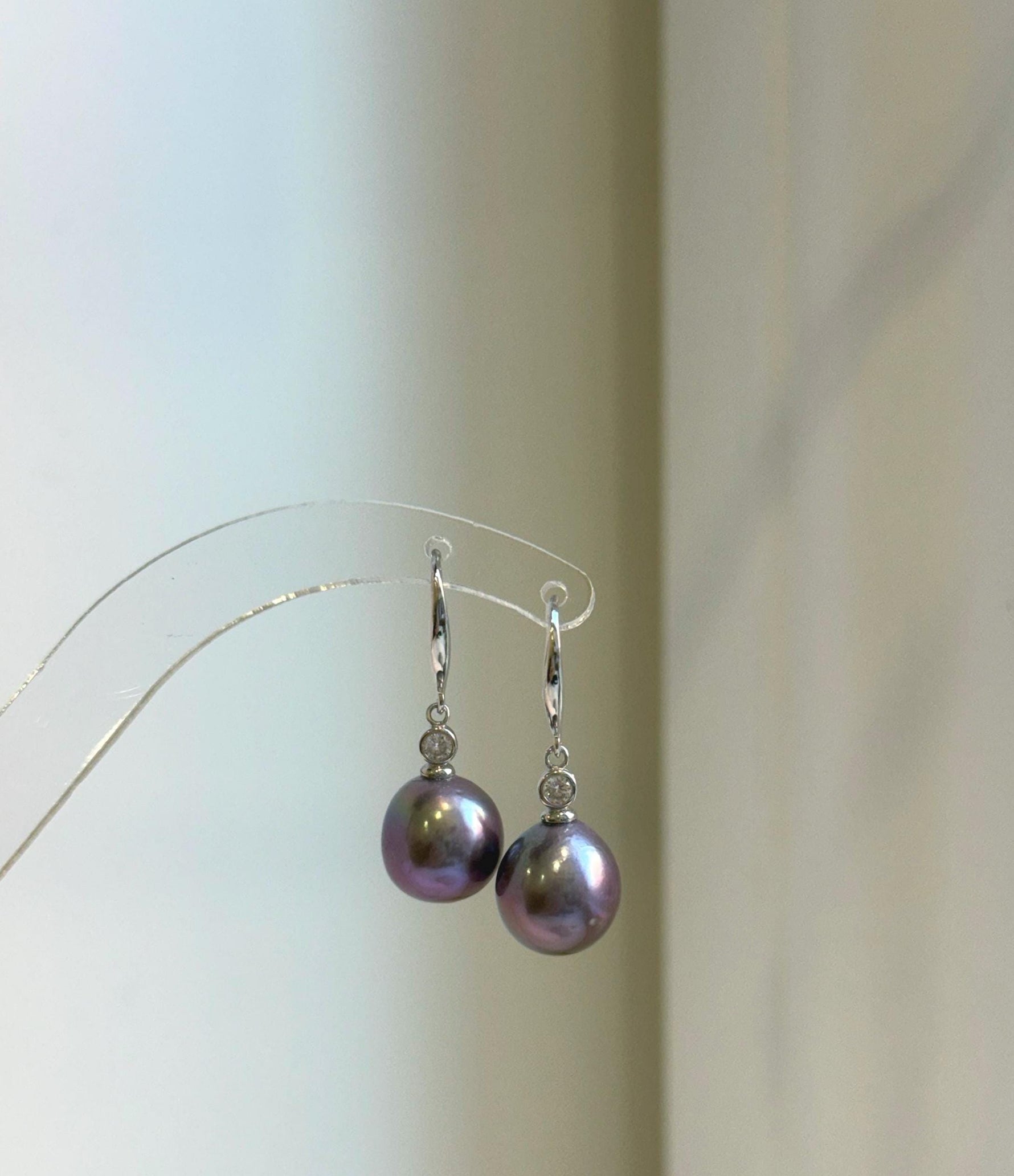 Elly’s Insale 11.1mm purple Edison Pearls Earrings hooks: Extreme luster Mirrored, 3cm high, S925 silver dangle earrings.gift for her daily office pearls earrings