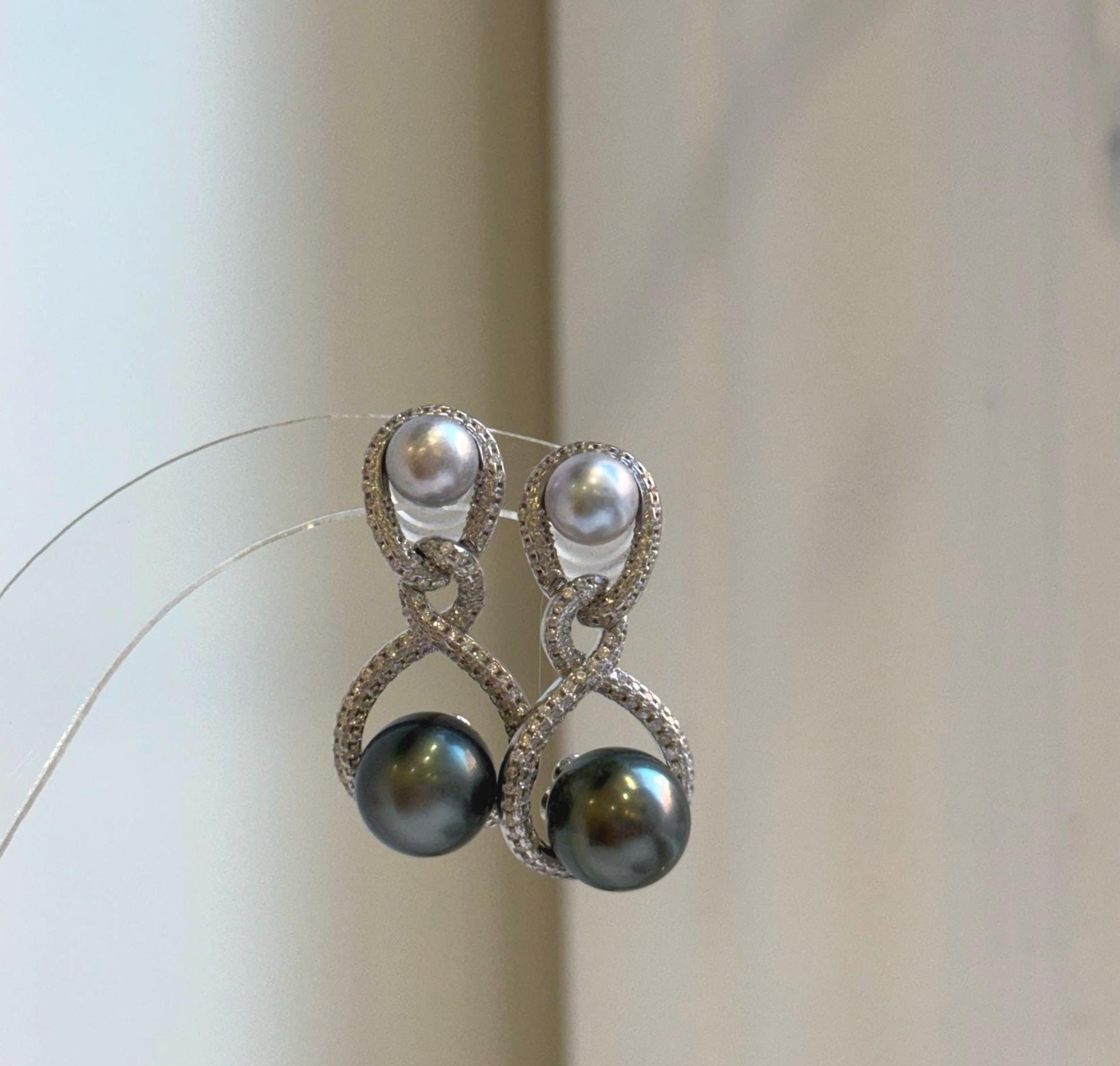 Elly’s 6.5-9.9mm Tahitian Akoya ocean Pearls Earrings Chandeliers: Extreme luster Mirrored,S925 silver cool earrings. gift for her