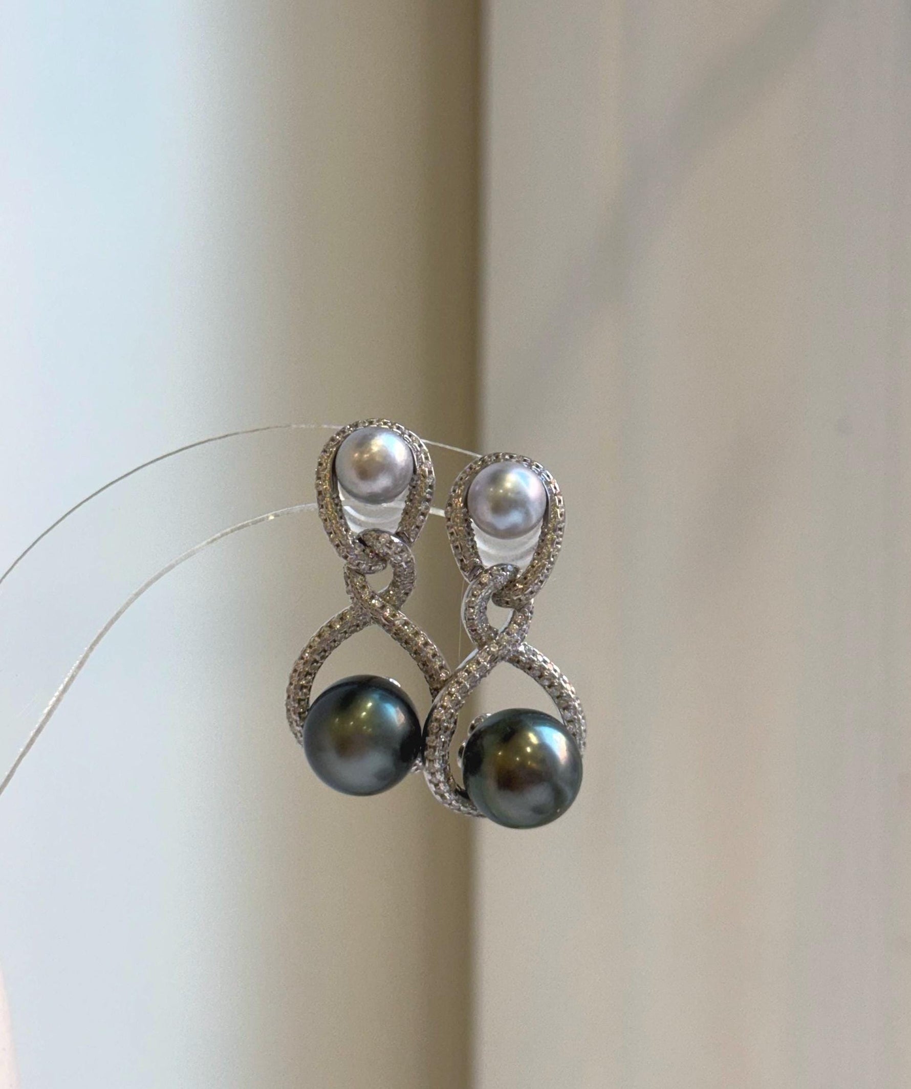 Elly’s 6.5-9.9mm Tahitian Akoya ocean Pearls Earrings Chandeliers: Extreme luster Mirrored,S925 silver cool earrings. gift for her party