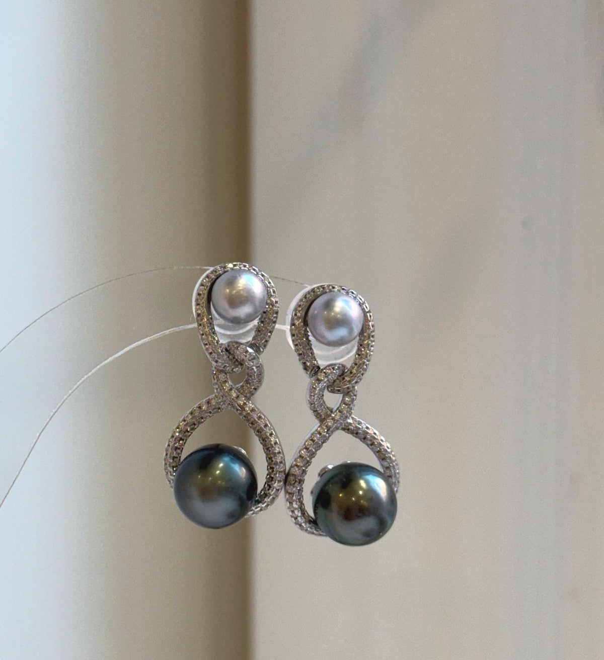 Elly’s 6.5-9.9mm Tahitian Akoya ocean Pearls Earrings Chandeliers: Extreme luster Mirrored,S925 silver cool earrings. gift for her