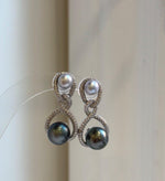 Elly’s 6.5-9.9mm Tahitian Akoya ocean Pearls Earrings Chandeliers: Extreme luster Mirrored,S925 silver cool earrings. gift for her
