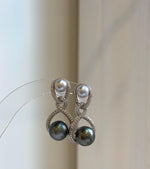 Elly’s 6.5-9.9mm Tahitian Akoya ocean Pearls Earrings Chandeliers: Extreme luster Mirrored,S925 silver cool earrings. gift for her
