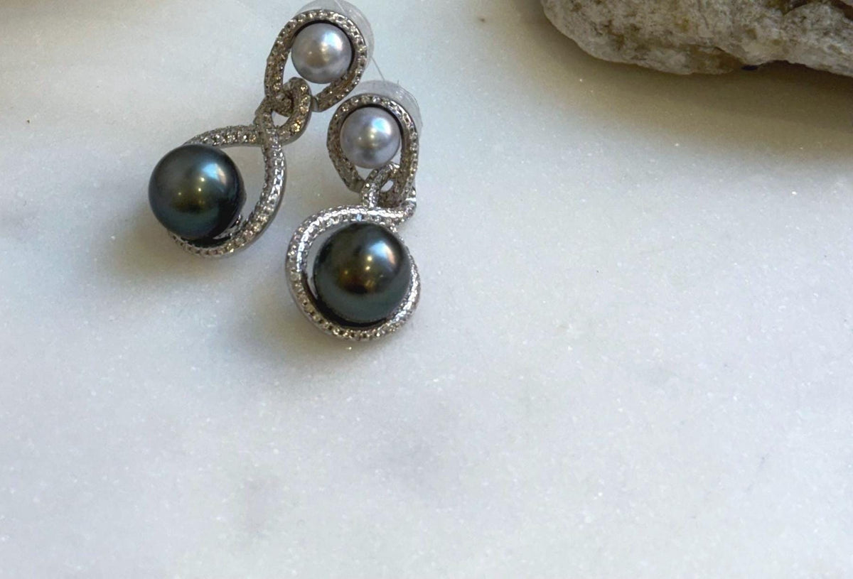 Elly’s 6.5-9.9mm Tahitian Akoya ocean Pearls Earrings Chandeliers: Extreme luster Mirrored,S925 silver cool earrings. gift for her