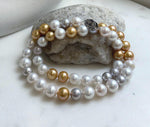 46pcs 9.5-11.5mm White Golden Silver Edison Round Pearls Necklace: Extreme luster mirrored, hand knotted, 20.1” S925 silver necklace. gift for her