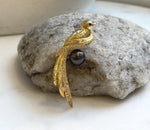 Elly’s Tahitian peacock hunter Ocean Pearl Bird Brooch pendant 2in1: Extreme luster mirrored, 9.1mm, 1.7x5cm, gift for her