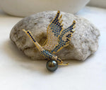Elly’s Tahitian peacock hunter Ocean Pearl Bird Brooch pendant 2in1: Extreme luster mirrored, 10.3mm, 5x5cm, no chain. gift for her
