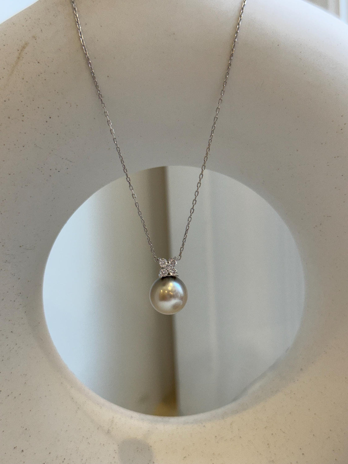Elly’s 10.2mm Ivory Beige Tahitian Pearl pendant: Extreme luster mirrored, 1.5cm high, S925 silver minimalist pendant chain set. gift for her