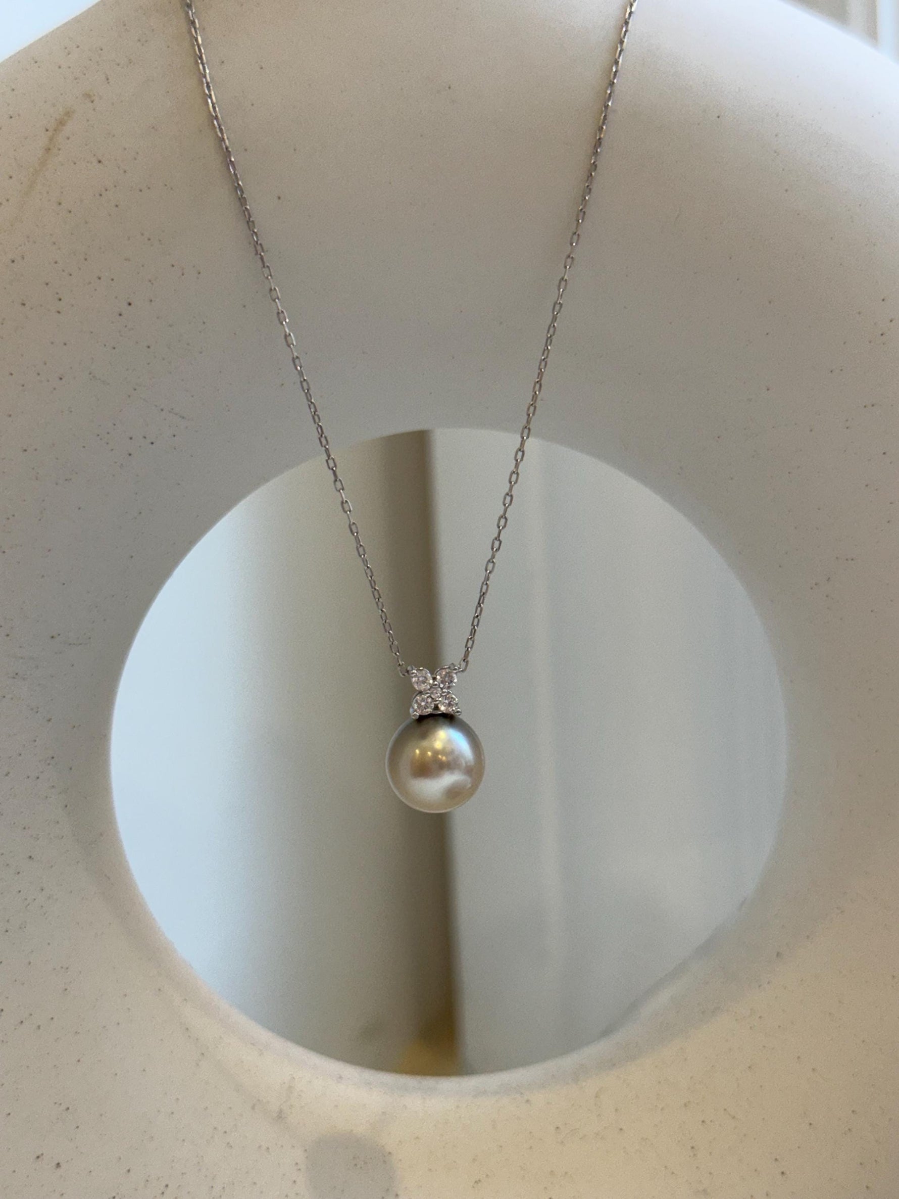 Elly’s 10.2mm Ivory Beige Tahitian Pearl pendant: Extreme luster mirrored, 1.5cm high, S925 silver minimalist pendant chain set. gift for her