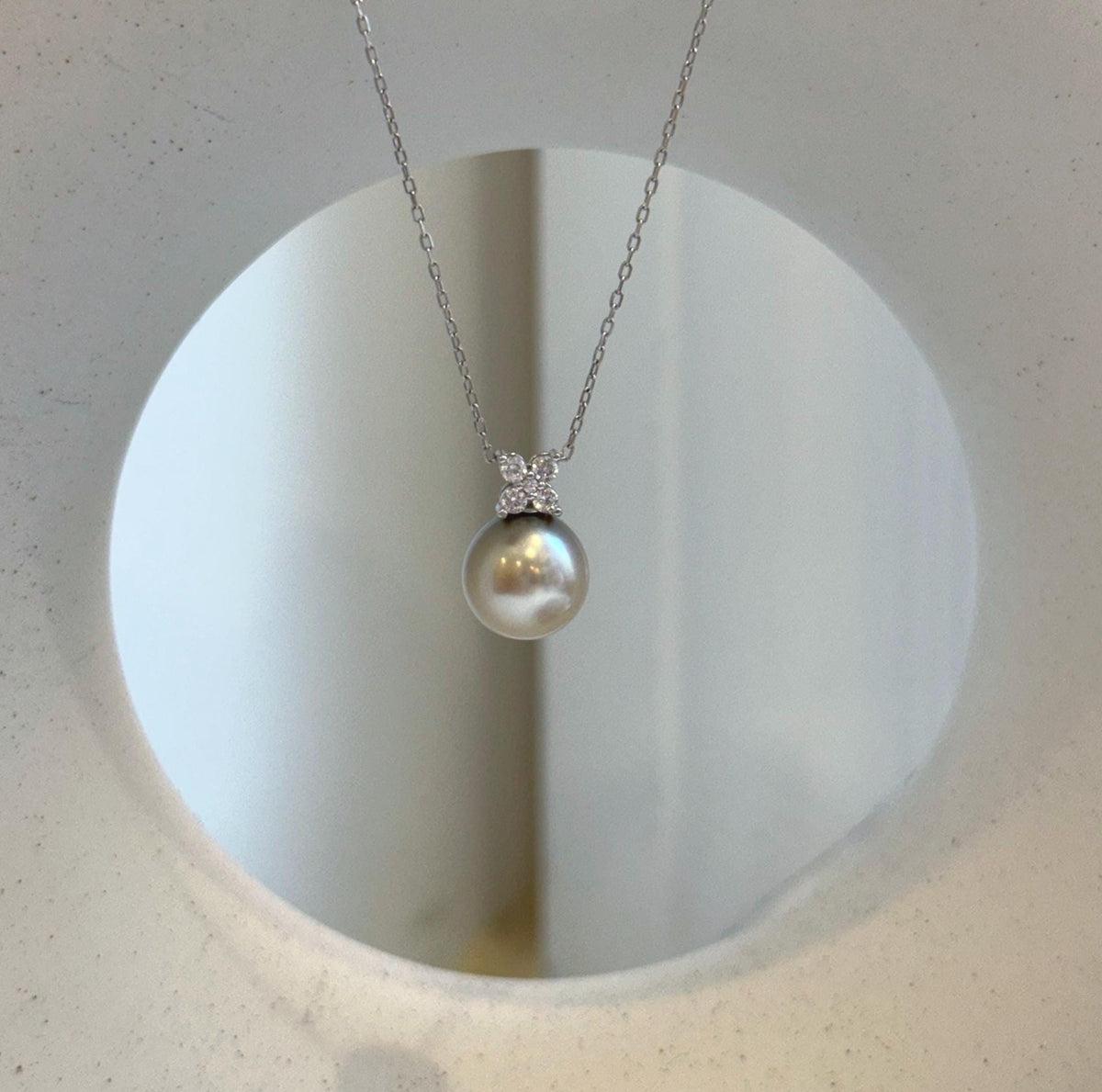 Elly’s 10.2mm Ivory Beige Tahitian Pearl pendant: Extreme luster mirrored, 1.5cm high, S925 silver minimalist pendant chain set. gift for her holiday
