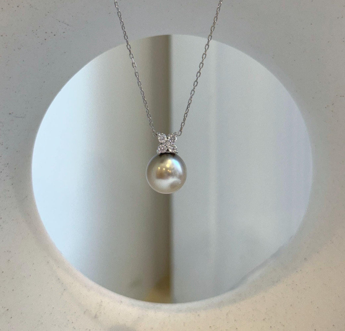 Elly’s 10.2mm Ivory Beige Tahitian Pearl pendant: Extreme luster mirrored, 1.5cm high, S925 silver minimalist pendant chain set. gift for her