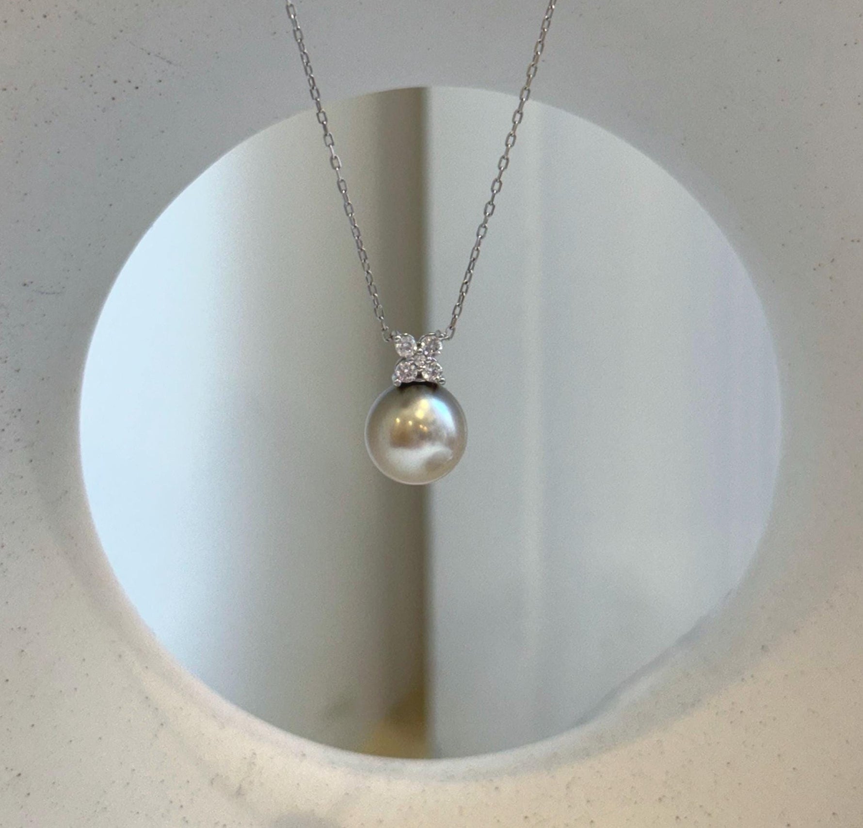 Elly’s 10.2mm Ivory Beige Tahitian Pearl pendant: Extreme luster mirrored, 1.5cm high, S925 silver minimalist pendant chain set. gift for her