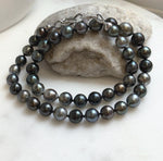 Elly’s 43pcs 8.9-11.1mm Tahitian Multicolor Ocean Pearls Necklace: extreme luster mirrored, knotted 20.5”, S925 silver necklace.gift for her birthday