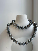 Elly’s 43pcs 8.9-11.1mm Tahitian Multicolor Ocean Pearls Necklace: extreme luster mirrored, knotted 20.5”, S925 silver necklace.gift for her wedding