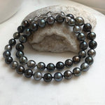 Elly’s 43pcs 8.9-11.1mm Tahitian Multicolor Ocean Pearls Necklace: extreme luster mirrored, knotted 20.5”, S925 silver necklace.gift for her