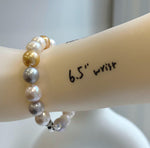 Elly’s 18pcs 8.3-10.5mm White gold silver Edison Pearls Bracelet: Extreme luster mirrored, 7.6” knotted, S925 silver Bracelet.