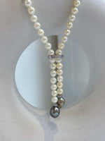 Elly’s 26” Akoya light golden Tahitian ocean pearls necklace:Extreme luster mirrored, knotted, S925 silver necklace strand. gift for her daily office sweater necklace