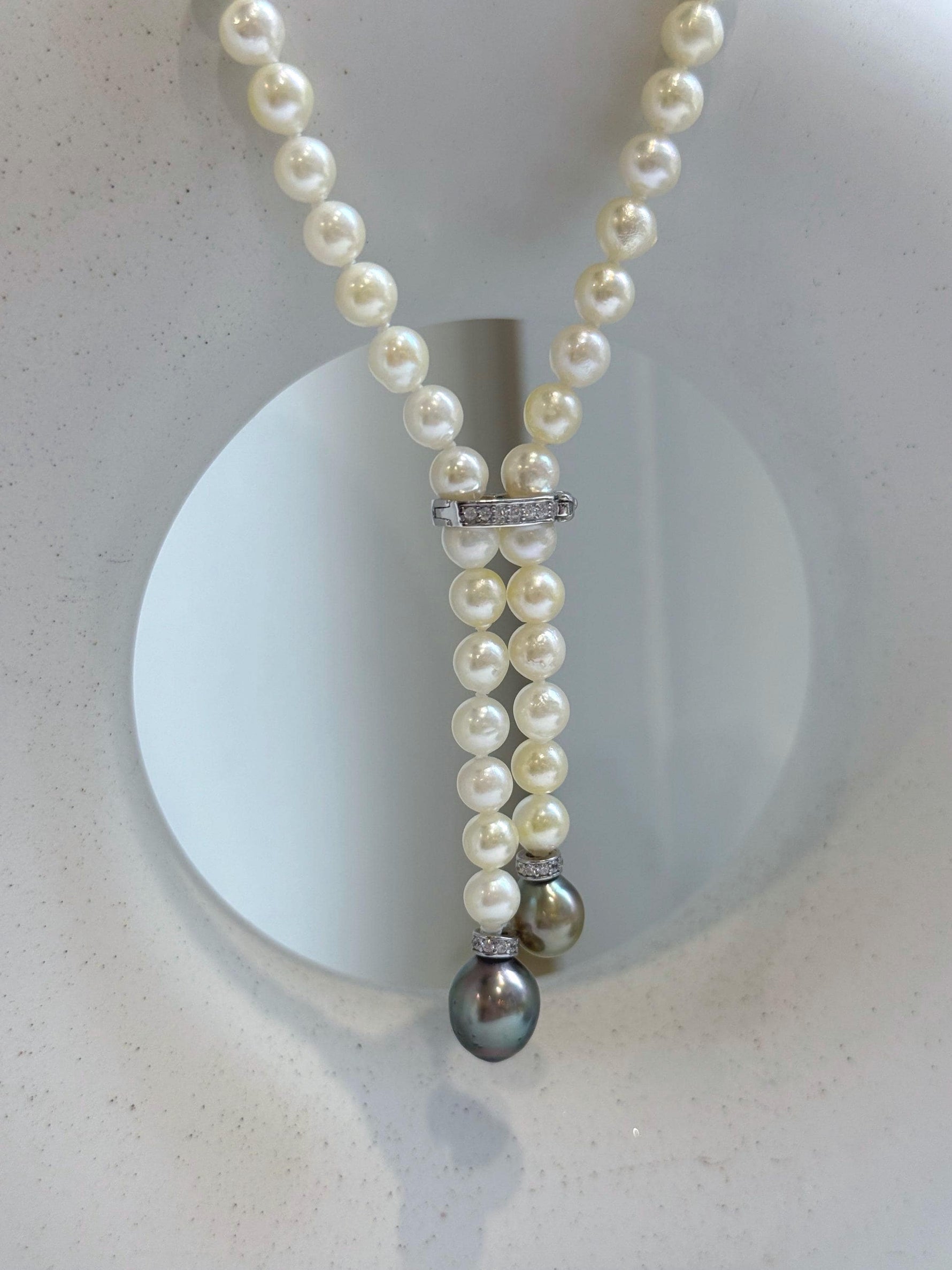 Elly’s 26” Akoya light golden Tahitian ocean pearls necklace:Extreme luster mirrored, knotted, S925 silver necklace strand. gift for her daily office sweater necklace