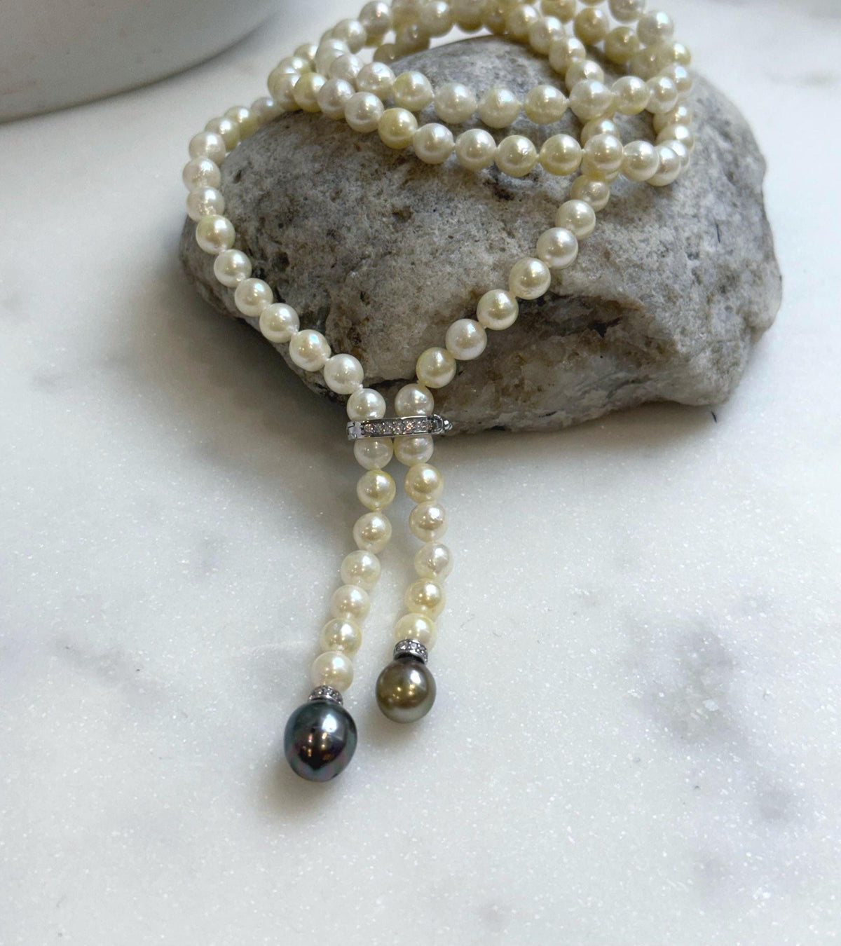 Elly’s 26” Akoya light golden Tahitian ocean pearls necklace:Extreme luster mirrored, knotted, S925 silver necklace strand. gift for her daily office sweater necklace