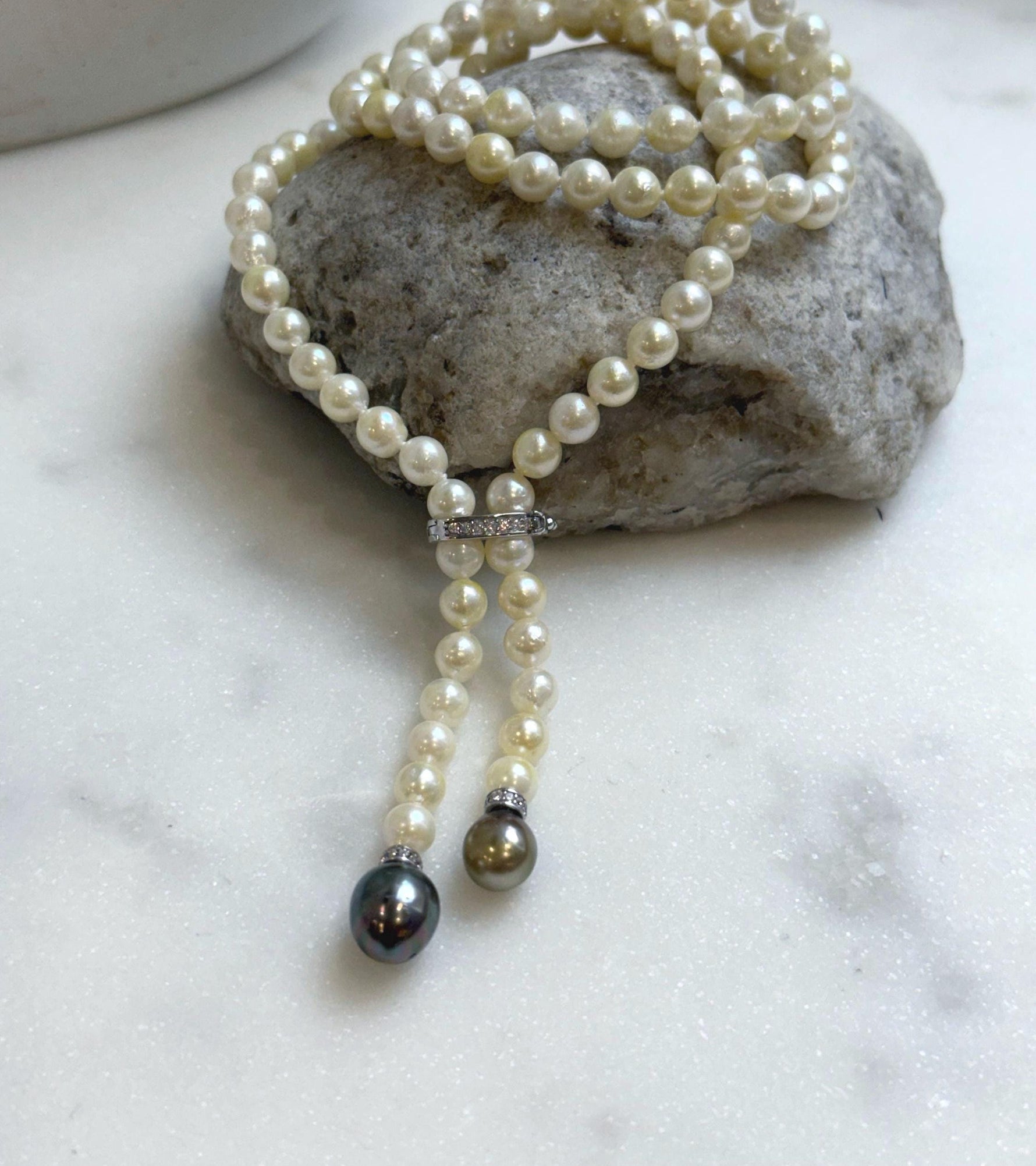Elly’s 26” Akoya light golden Tahitian ocean pearls necklace:Extreme luster mirrored, knotted, S925 silver necklace strand. gift for her daily office sweater necklace