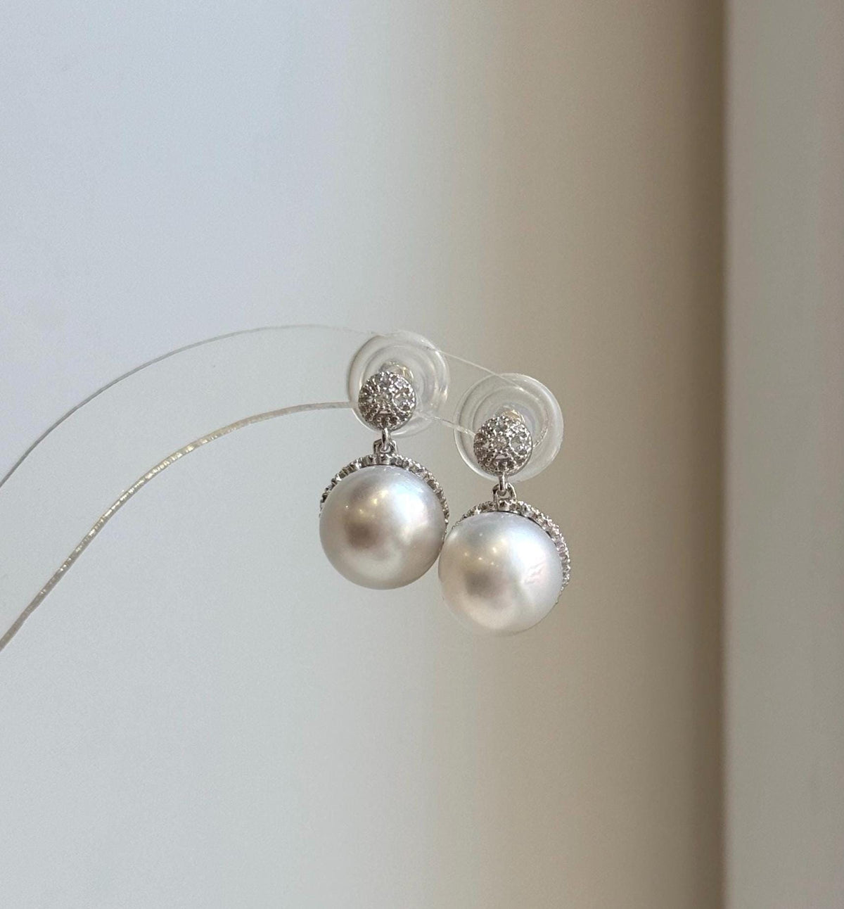 Elly’s 10.6mm Australian white Pearls Vintage earrings: Extreme luster mirrored, s925 silver earrings. daily office pearls earrings for her