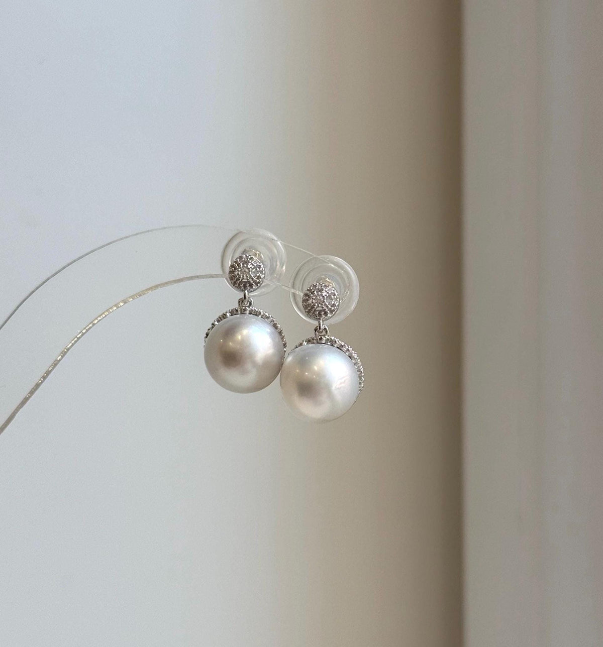Elly’s 10.6mm Australian white Pearls Vintage earrings: Extreme luster mirrored, s925 silver earrings. daily office pearls earrings for her