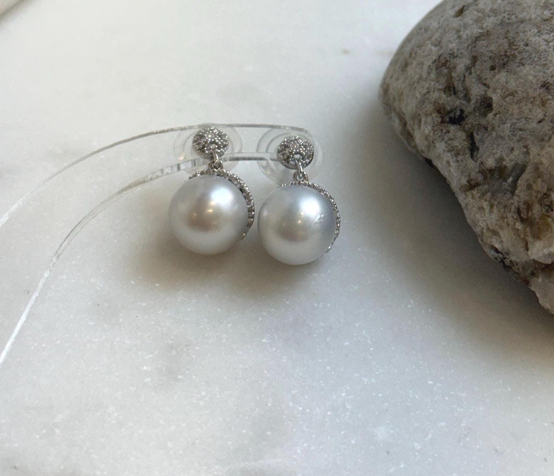 Elly’s 10.6mm Australian white Pearls Vintage earrings: Extreme luster mirrored, s925 silver earrings. daily office pearls earrings for her