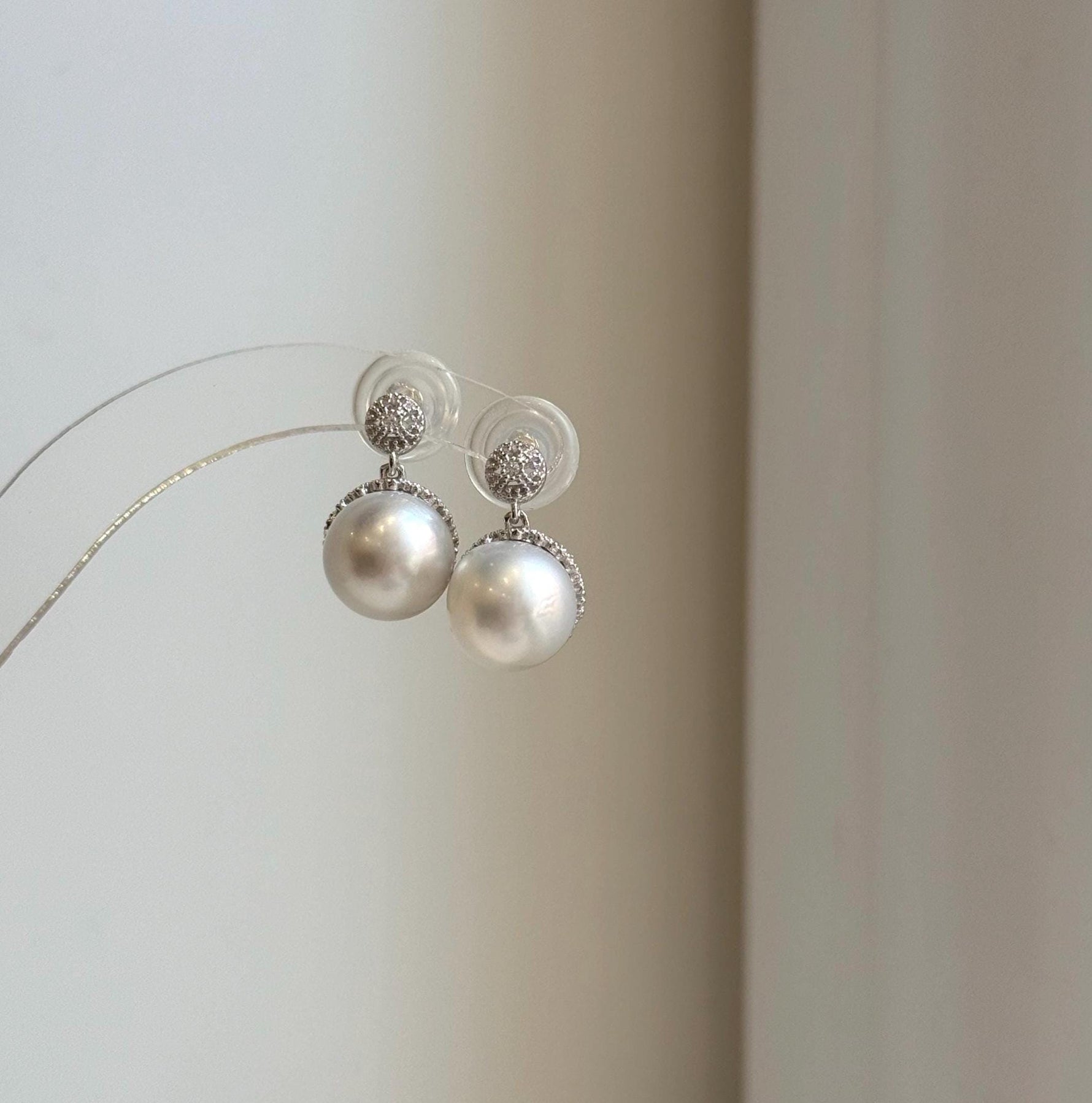 Elly’s 10.6mm Australian white Pearls Vintage earrings: Extreme luster mirrored, s925 silver earrings. daily office pearls earrings for her