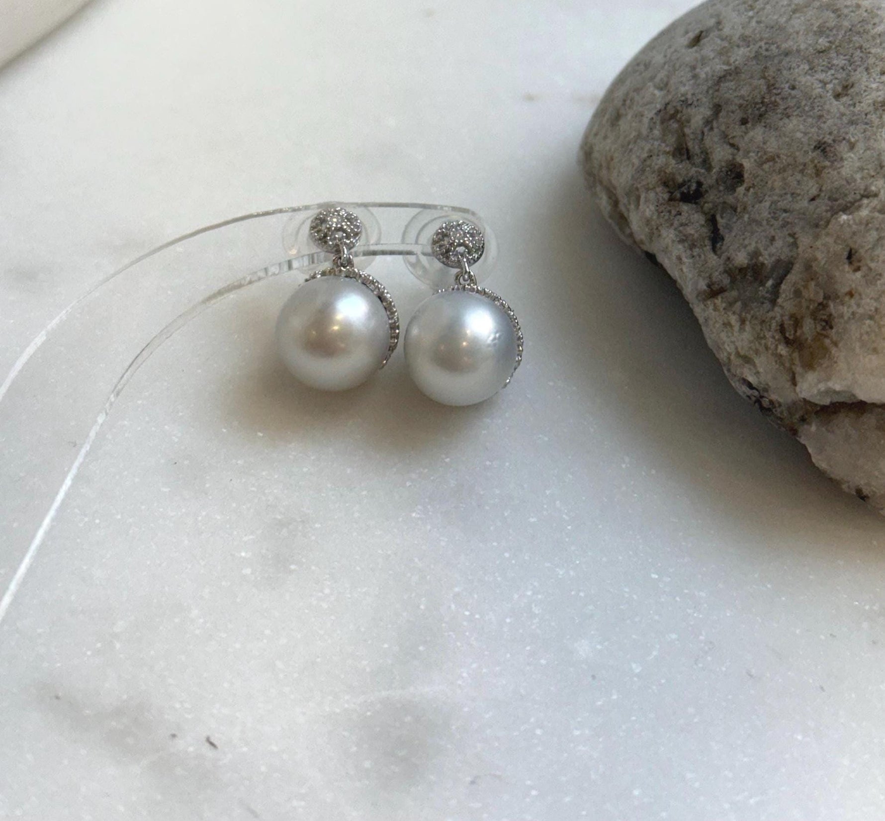 Elly’s 10.6mm Australian white Pearls Vintage earrings: Extreme luster mirrored, s925 silver earrings. daily office pearls earrings for her