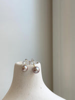 Elly’s 9mm Edison Pearls Earrings: Extreme luster Mirrored, Metallic pink rose color, S925 silver cool minimalist earrings studs.