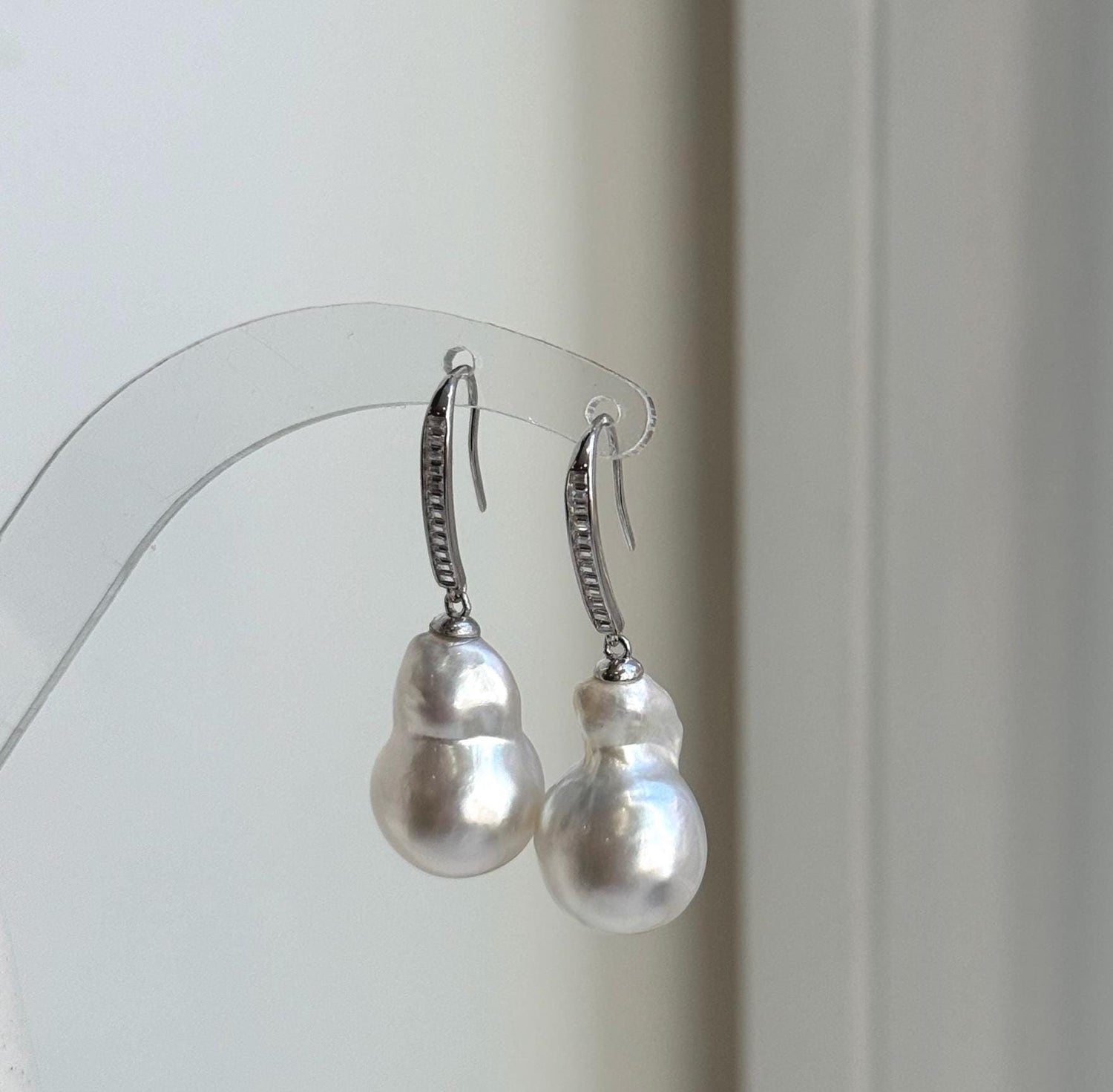 Elly’s Australian ocean white  Pearls dazzling earrings hooks: Extreme luster mirrored, To 18.8mm, s925 silver earrings. gift for her