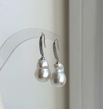 Elly’s Australian ocean white  Pearls dazzling earrings hooks: Extreme luster mirrored, To 18.8mm, s925 silver earrings. gift for her