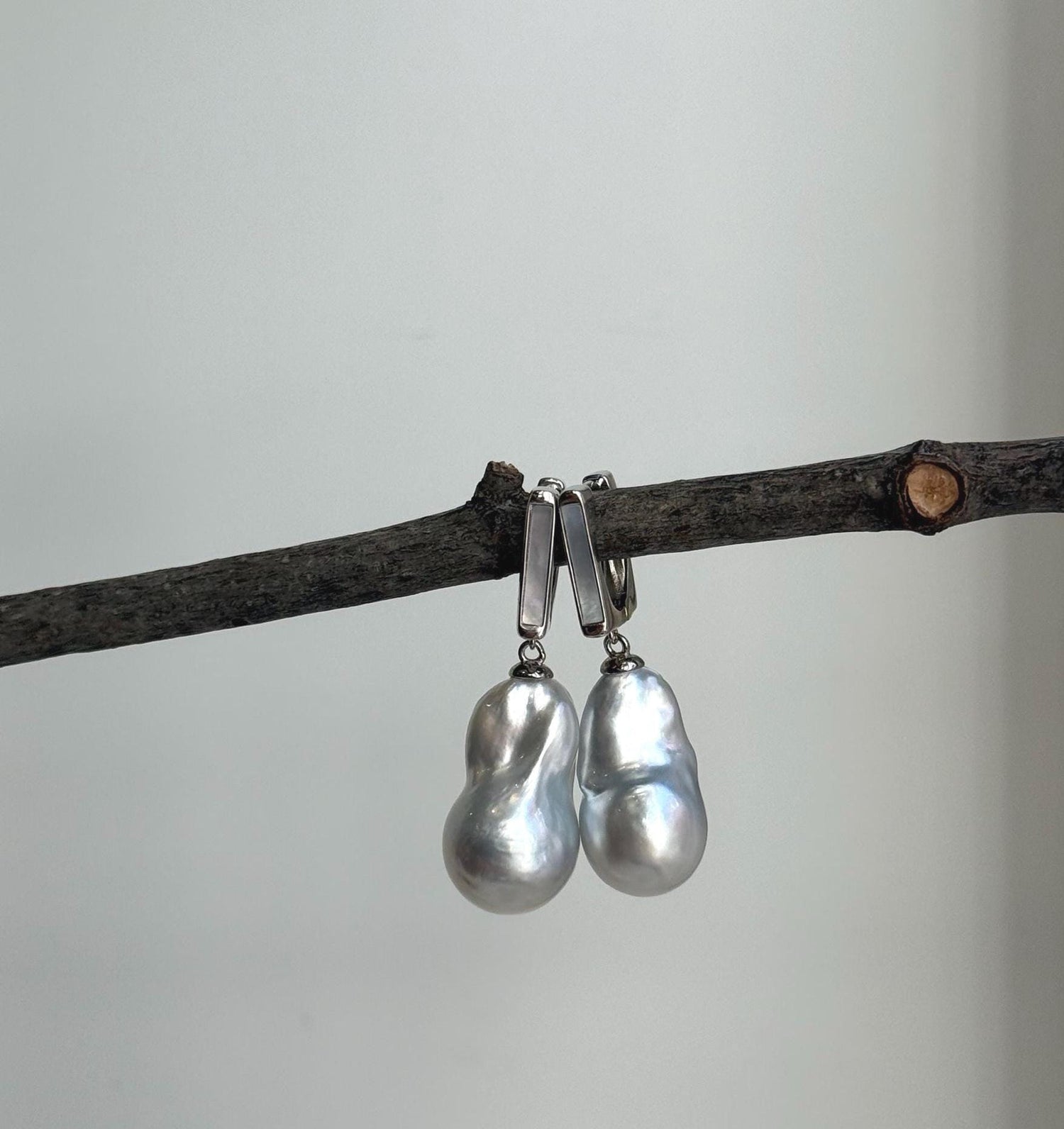 Elly’s Australian ocean white silver Pearls dazzling earrings hoops: Extreme luster mirrored, To 20.7mm, s925 silver earrings. gift for her