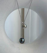 Elly’s Double 8.6-10mm Silver peacock blue Tahitian Pearls pendant chain set: Extreme luster mirrored, S925 silver chain set. gift for her