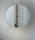 Elly’s Double 8.6-10mm Silver peacock blue Tahitian Pearls pendant chain set: Extreme luster mirrored, S925 silver chain set. gift for her party