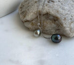Elly’s Double 8.6-10mm Silver peacock blue Tahitian Pearls pendant chain set: Extreme luster mirrored, S925 silver chain set. gift for her