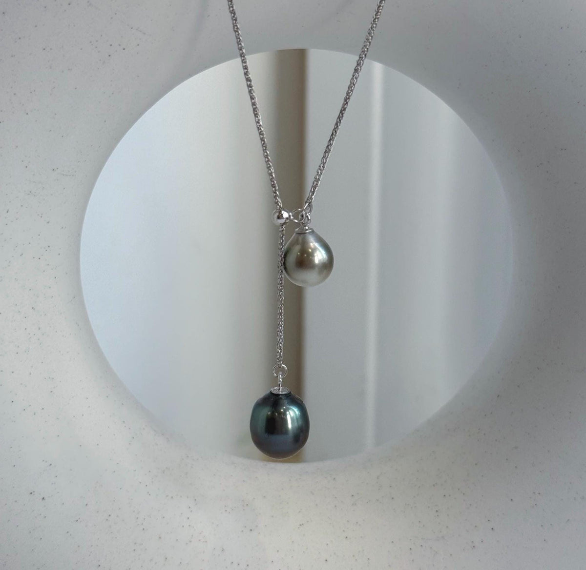 Elly’s Double 8.6-10mm Silver peacock blue Tahitian Pearls pendant chain set: Extreme luster mirrored, S925 silver chain set. gift for her