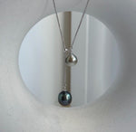 Elly’s Double 8.6-10mm Silver peacock blue Tahitian Pearls pendant chain set: Extreme luster mirrored, S925 silver chain set. gift for her