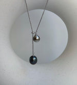 Elly’s Double 8.6-10mm Silver peacock blue Tahitian Pearls pendant chain set: Extreme luster mirrored, S925 silver chain set. gift for her