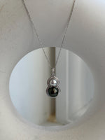 Elly’s Double blue silver Akoya Black platinum Tahitian pearls Pendant: 6.3-8.3mm, 2.5cm high, Extreme luster, S925 Silver gourd pendant. gift for her