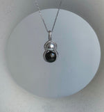 Elly’s Double blue silver Akoya Black platinum Tahitian pearls Pendant: 6.3-8.3mm, 2.5cm high, Extreme luster, S925 Silver gourd pendant. gift for her