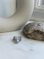 Elly’s 9.1x9.5mm Blue silver Australian Ocean White pearl Ring: Extreme luster mirrored, S925 Silver Adjustable Lace Ring.