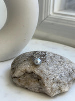 Elly’s 9.1x9.5mm Blue silver Australian Ocean White pearl Ring: Extreme luster mirrored, S925 Silver Adjustable Lace Ring.