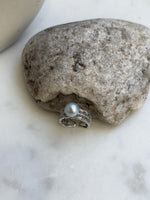 Elly’s 9.1x9.5mm Blue silver Australian Ocean White pearl Ring: Extreme luster mirrored, S925 Silver Adjustable Lace Ring.