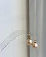 Elly’s 11mm Edison peach gold Pearls High-heel Earrings hooks: Extreme luster Mirrored, 2.2cm high, S925 silver Classic earrings hooks. gift for her