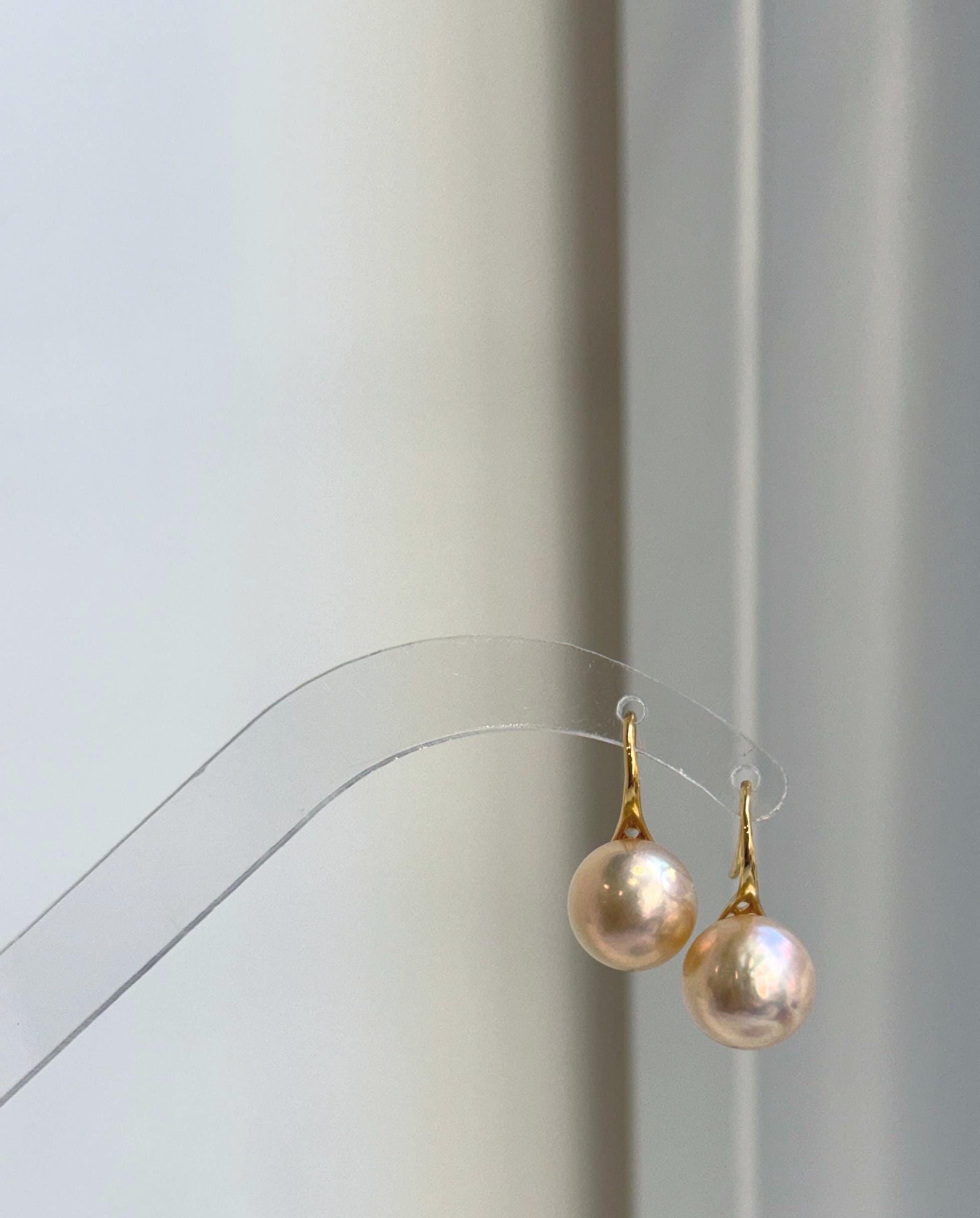 Elly’s 11mm Edison peach gold Pearls High-heel Earrings hooks: Extreme luster Mirrored, 2.2cm high, S925 silver Classic earrings hooks. gift for her