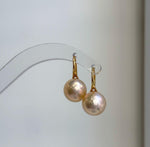 Elly’s 11mm Edison peach gold Pearls High-heel Earrings hooks: Extreme luster Mirrored, 2.2cm high, S925 silver Classic earrings hooks. gift for her