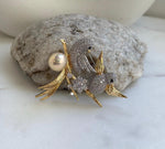 Elly’s Edison peach Gold Pearl Bird Brooch Pendant 2in1: Extreme luster mirrored, 10.7mm, 5x5cm, s925 silver chain not included.gift for her birthday